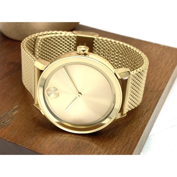 Movado Men's Watch 3600560 Bold Gold Dial Swiss Quartz Steel 40mm Mesh Band - Picture 8 of 14